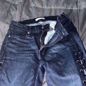 Good American Dark Blue Skinny Jeans with Lace-Up Detail